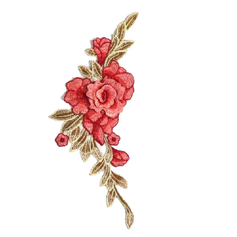 1pc 4D Red Rose Embroidered Sewing On Patch Flower Iron On Patch Stickers Clothes Badge Sewing Fabric Applique Supplies Patches: orange