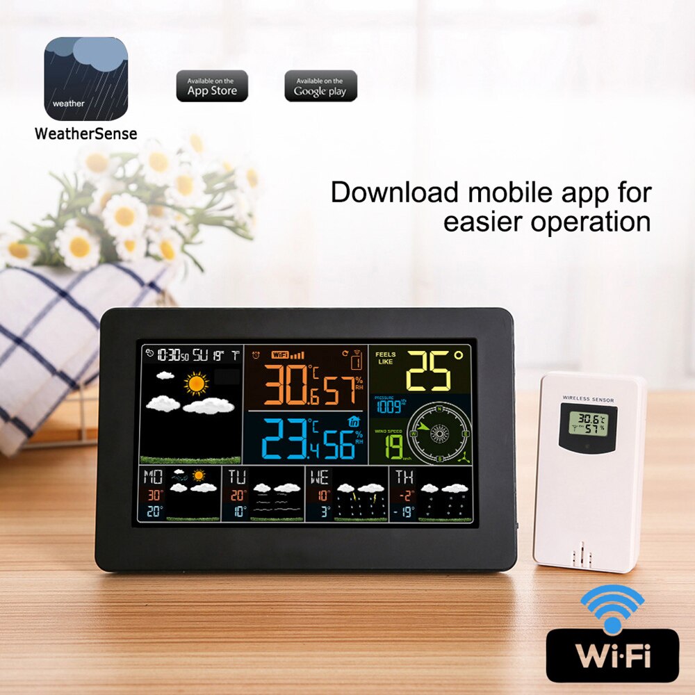 Farge wifi værstasjon app kontroll smart værmonitor innendørs utendørs temperatur fuktighet barometrisk vindhastighet