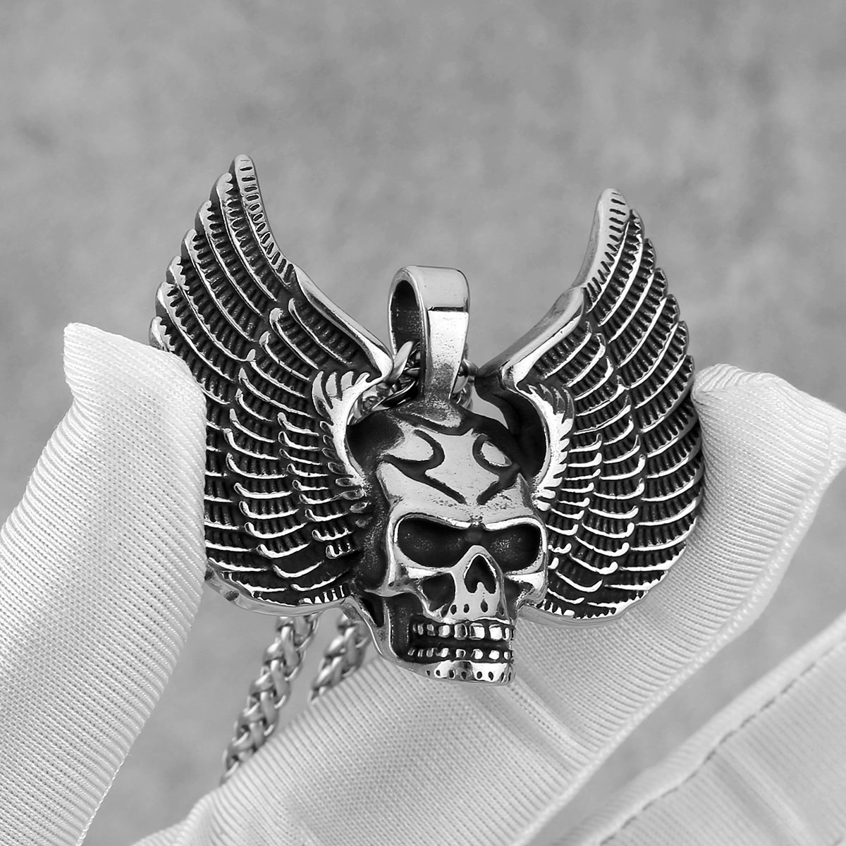 de personalidad alas de Ángel caído cráneo collar de acero inoxidable estilo Punk niños colgante joyería al por mayor