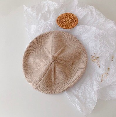 Stickad basker flerfärgade barn babyhattar höst vinter styling tillbehör hipster målare hatt för flickor barn motorhuv mössa: 2459 khaki