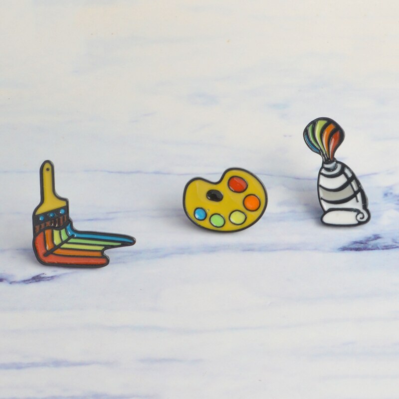 3 stks/set Schilderen Gereedschap Palet Verf Buis Borstel Cartoon Broche Rainbow Art Enamel Pin Rugzak shirt Accessoires