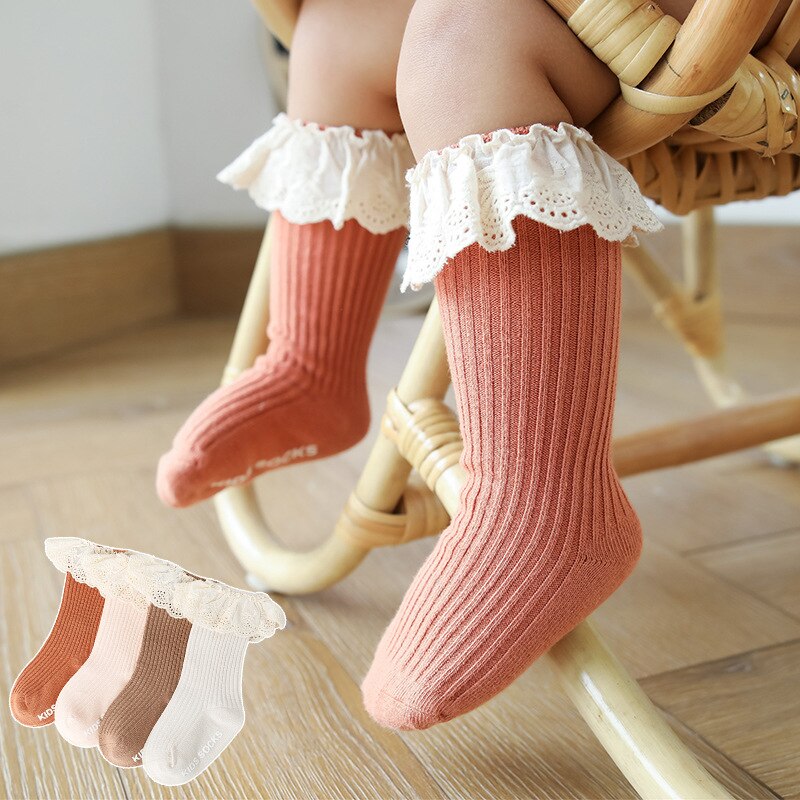 Baby Socken Neugeborenen Kinder Infant Mädchen Knie Hohe Spitze Socken Kleinkind Mädchen Anti Slip Baumwolle Lange Socke Für 0-3 jahre Kinder