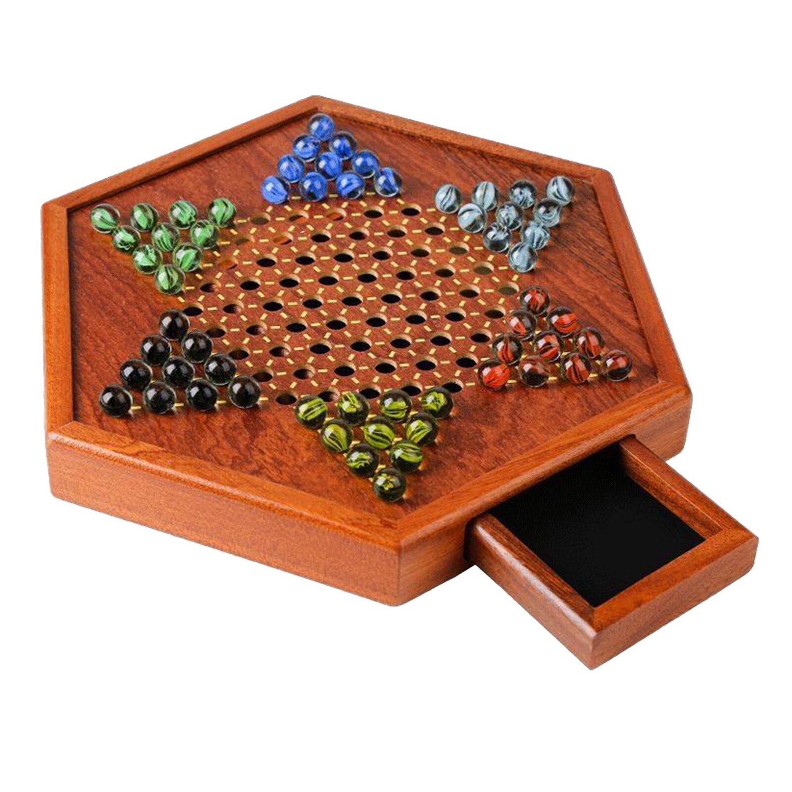 Wooden Board Game Chinese Checkers Fine Multicolor 60 Marbles Party Fun Game Toy Multiplayer Children for 6+ years old