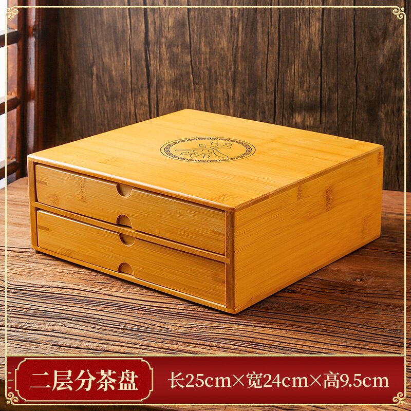 Bamboo Tea Box Tea Cake Storage Box Tea Organizer Tea Ceremony Accessories Tea Tray Drawer Organizer Storage Bin Bamboo Cabinet: 2 layer
