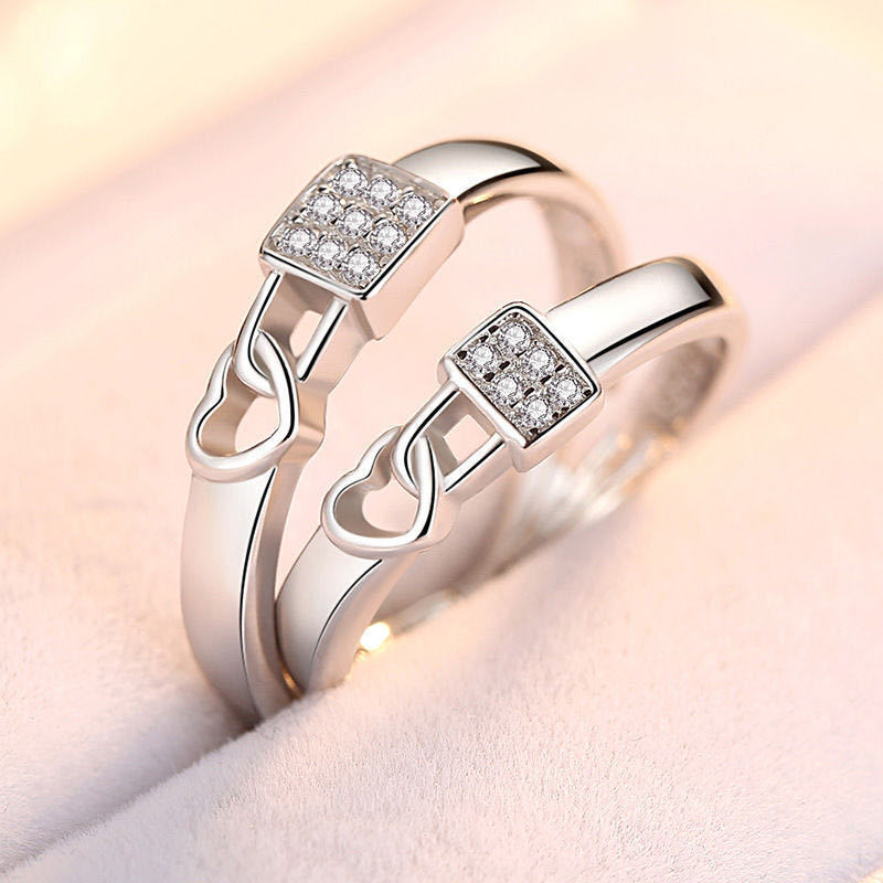 2 pièces/ensembles géométrique amour coeur Zircon anneaux appariés anneaux pour Couple promesse correspondant bague de mariage ensemble Senior concepteur bijoux: green