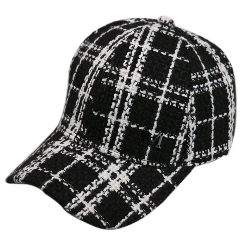 HUOBAO Black White Lattice Baseball Cap Newsboy Caps Visor Caps For Women Gorras Female Snapback Tweed Casual Hat: Black