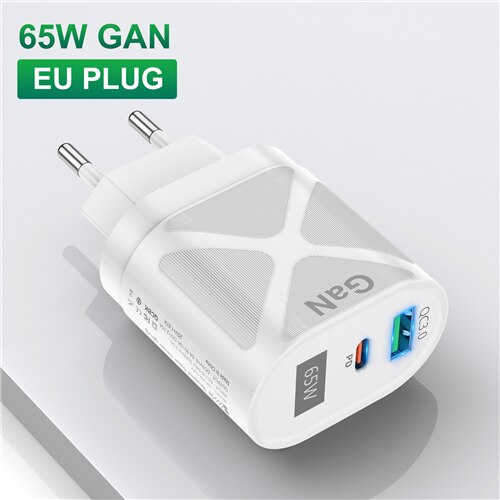 GTWIN 65W GaN PD Fast Charger Quick Charge QC3.0 USB-A Type C Fast USB C Charger For Huawei Xiaomi iPhone12 13 Pro Max X Macbook: EU Plug White