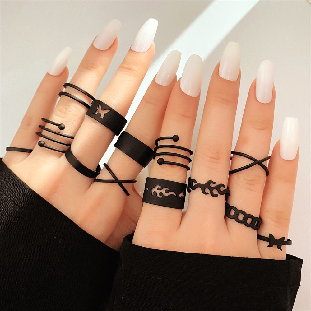 Ifmia Punk Vlam Vlinder Zwart Ringen Sieraden Vrouw Mode 2022 Geometrische Finger Ringen Voor Vrouwen Meisjes Bijoux Femme