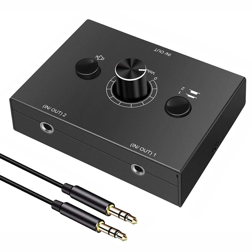 3,5 mm Audio--Umschalter-Splitter, 2-in-1/4-in-1 bidirektionaler Audio--Adapter mit Stummschalttaste, RCA-Stereo-Audio--Schalter, Videokabel: Schwarz