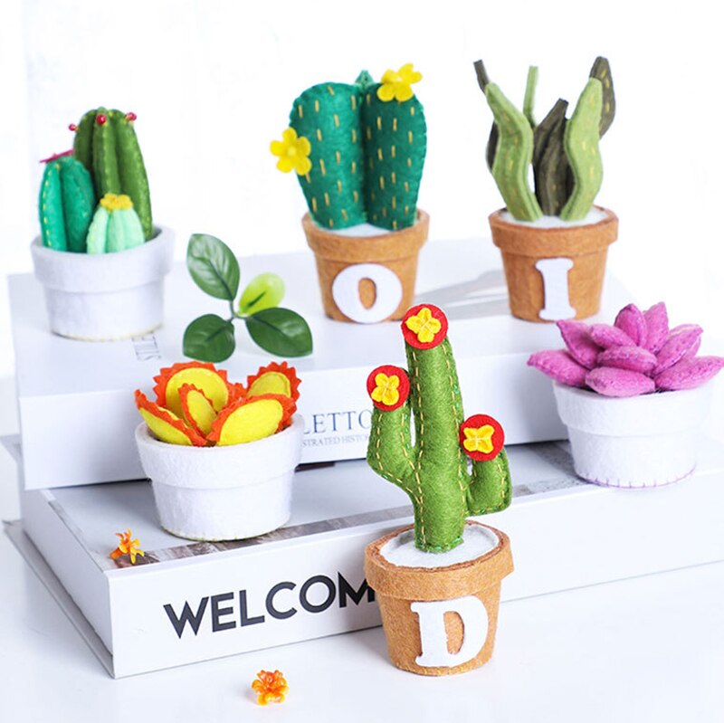 Suculentas hechas a mano, Kit de fieltro en maceta, proceso de multicapacidad no tejido, decoración para el hogar, fieltro DIY, paquete suculenta, pequeña maceta, plantas