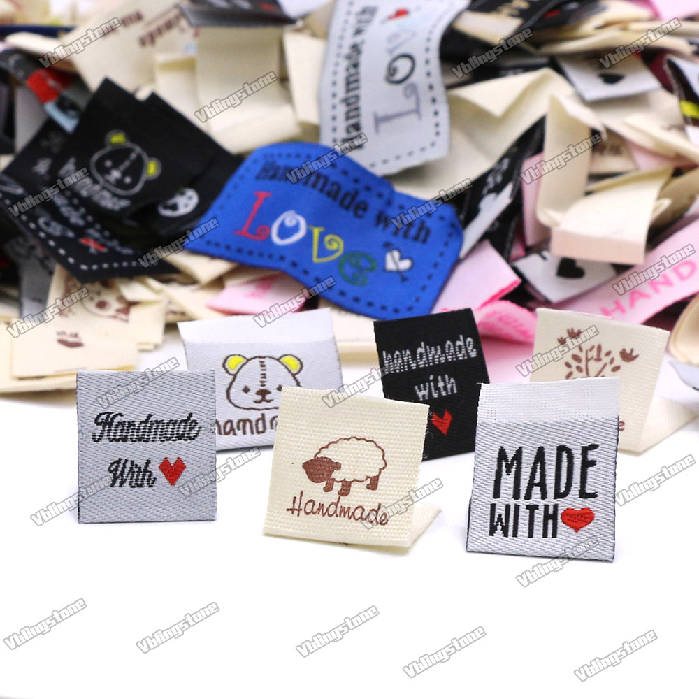 200Pcs Mix Cloth Labels Cartoon Pattern Hand Made Tags For Knitted Hats Woven Handmade Labels DIY Bag Shoes Sew Accessories