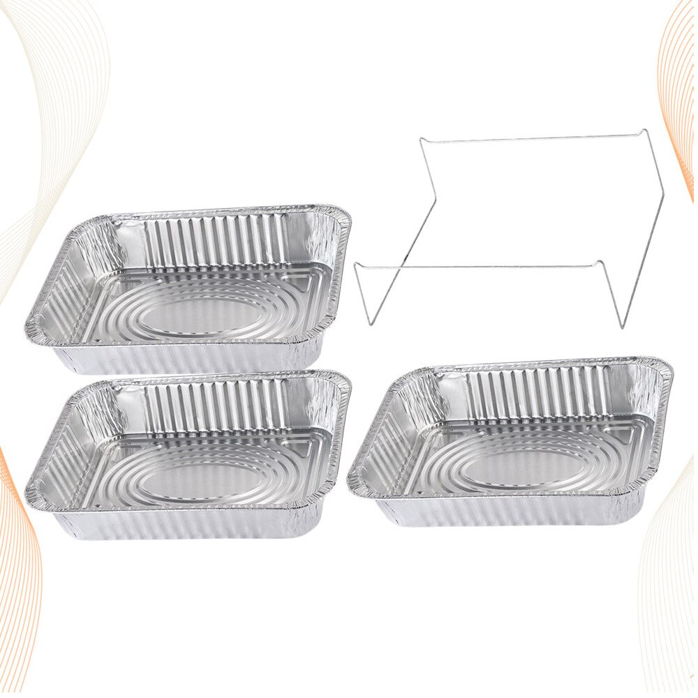 4pcs Disposable BBQ Drip Pan Aluminum Foil Tin Barbecue Pan Food Container Liner Trays Takeaway Packing Box with Cover(3500ml 3p