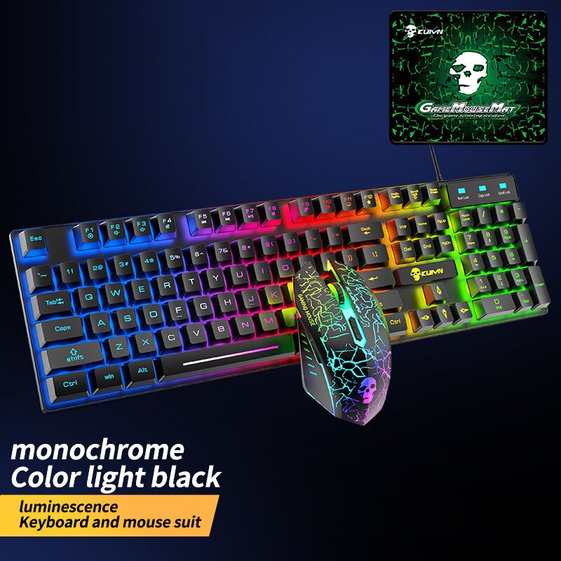 Gaming Keyboard Mouse Wired Combo Kit 104 Key With RGB Backlight Mechanical Feeling Keyboard Gamer Ergonomic Mause For PC Laptop: T6 Black