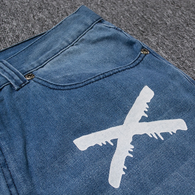 Herre løse baggy jeans bukser efterår vinter plus størrelse hip hop bogstavtryk hip hop jeans mænd brede ben skateboard denim bukser