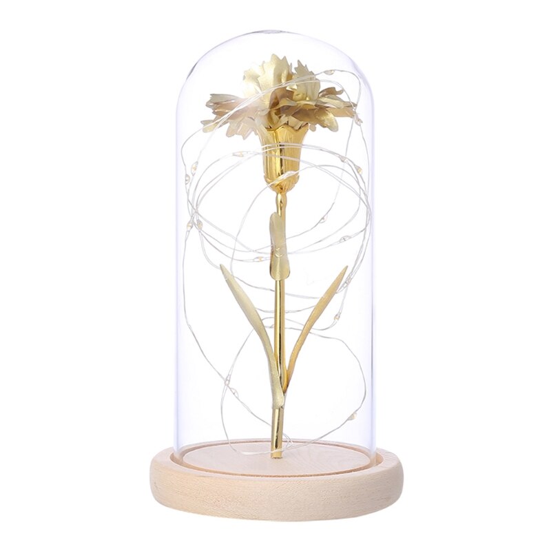 Gold Foil Rose Flower Bear in Glass Dome with LED Night Light Mothers Day Valentine's Day Wedding Party Decoration: 15