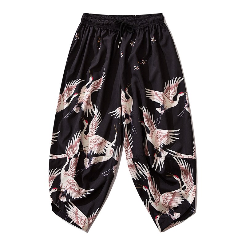 Bebovizi-traje de Kimono japonés para hombre y mujer, pantalones de estilo Yukata Harajuku, cárdigan, traje tradicional de grulla suelta, traje asiático: pants / XL
