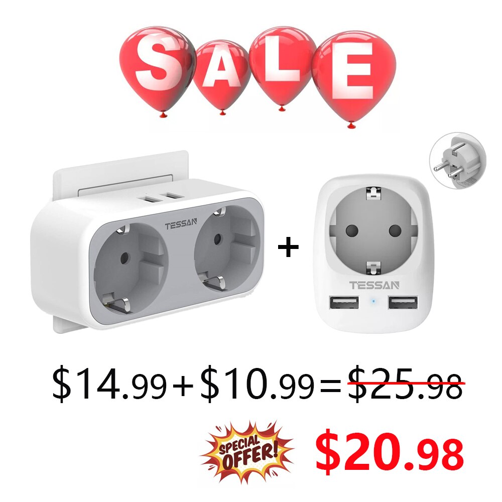 TESSAN EU Standard Plug Power Strip with 3 USB Charging Ports and 3 Outlets Multi Outlets Extender Wall USB Socket Plug Type-E/F: 611-DE and 321-DE