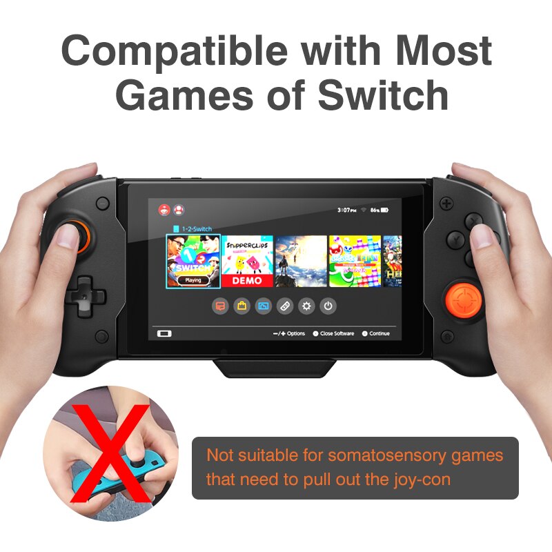 For Nintendo Switch Handheld Controller Grip Gamepad Double Motor Vibration Built-in 6-Axis Gyro Sweat-Proof