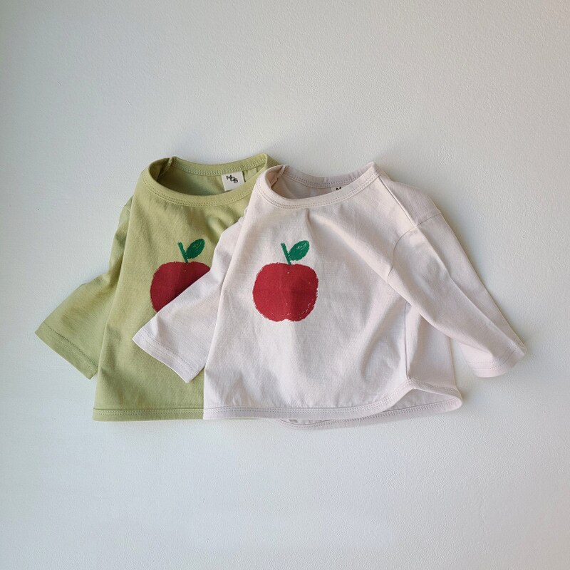 bambin Garçon Et Fille Coton Doux Manteau Bébé Pomme Dessin Animé Motif Lâche T-shirt Décontracté Vêtements de Sport pour Enfants