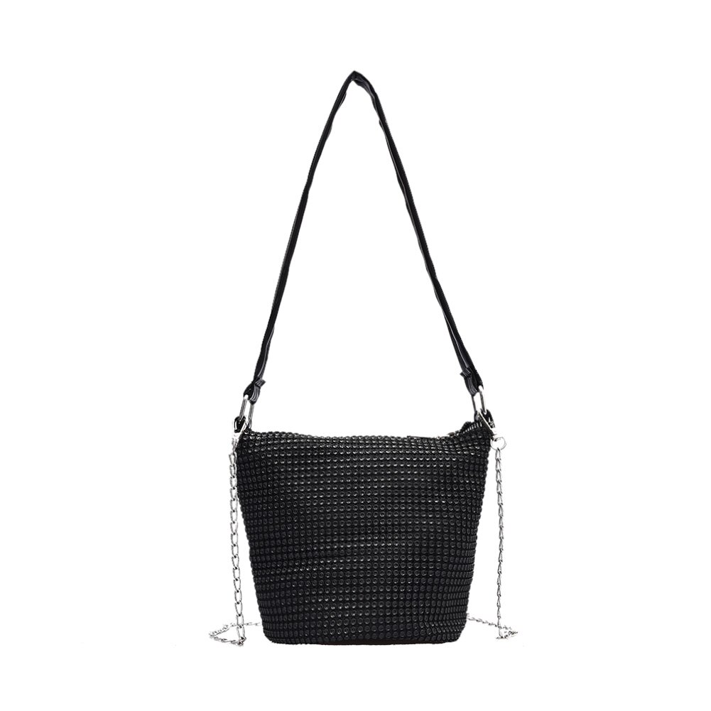 Jeugd Dames Eenvoudige Veelzijdige Tas Vrouwen Steentjes Schoudertassen Avond Clutch Keten Elegante Crossbody Handtassen: Black A