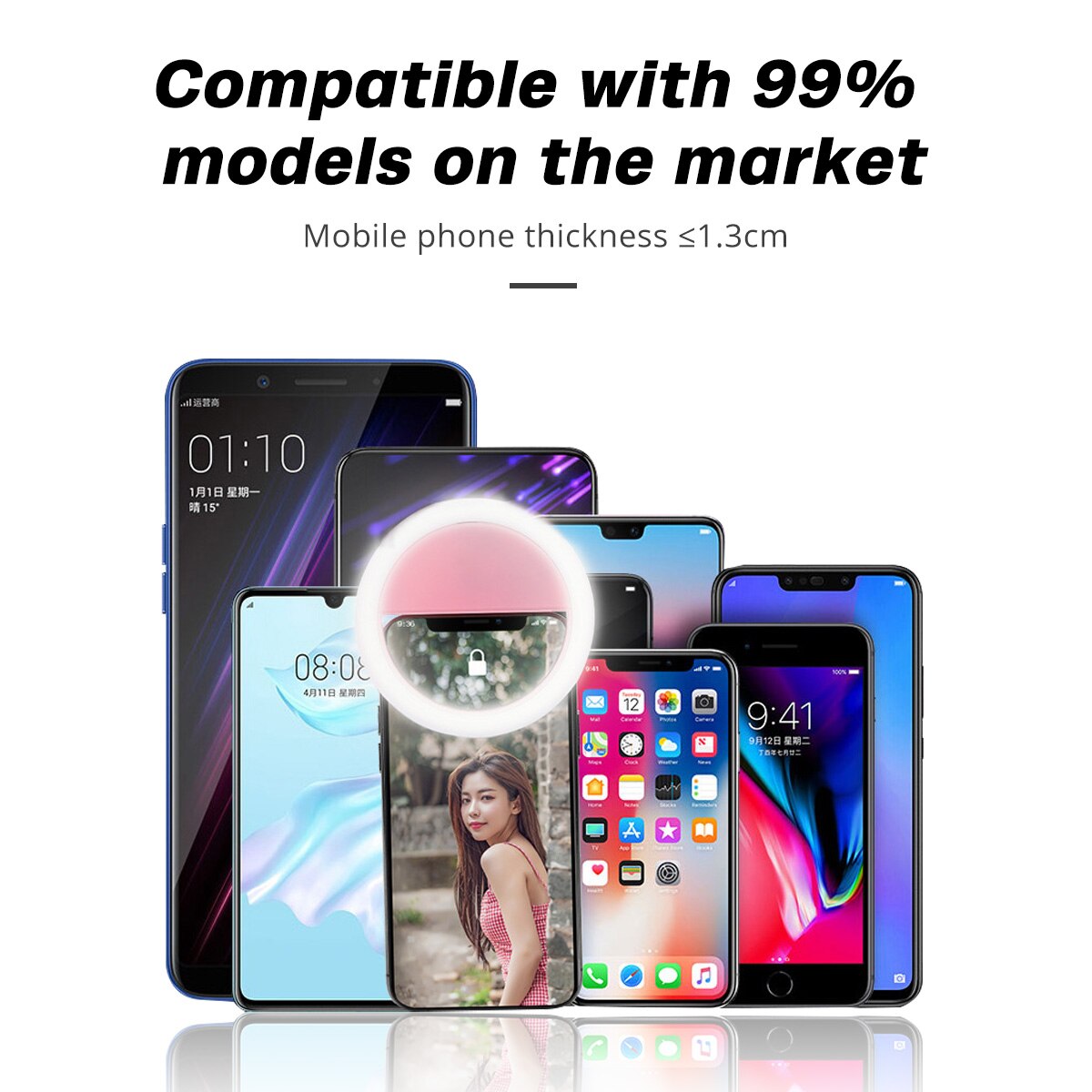 Handy led three gear ring fill light selfie live usb rechargeable mobile phone camera clip-on selfie ring beauty light lamp