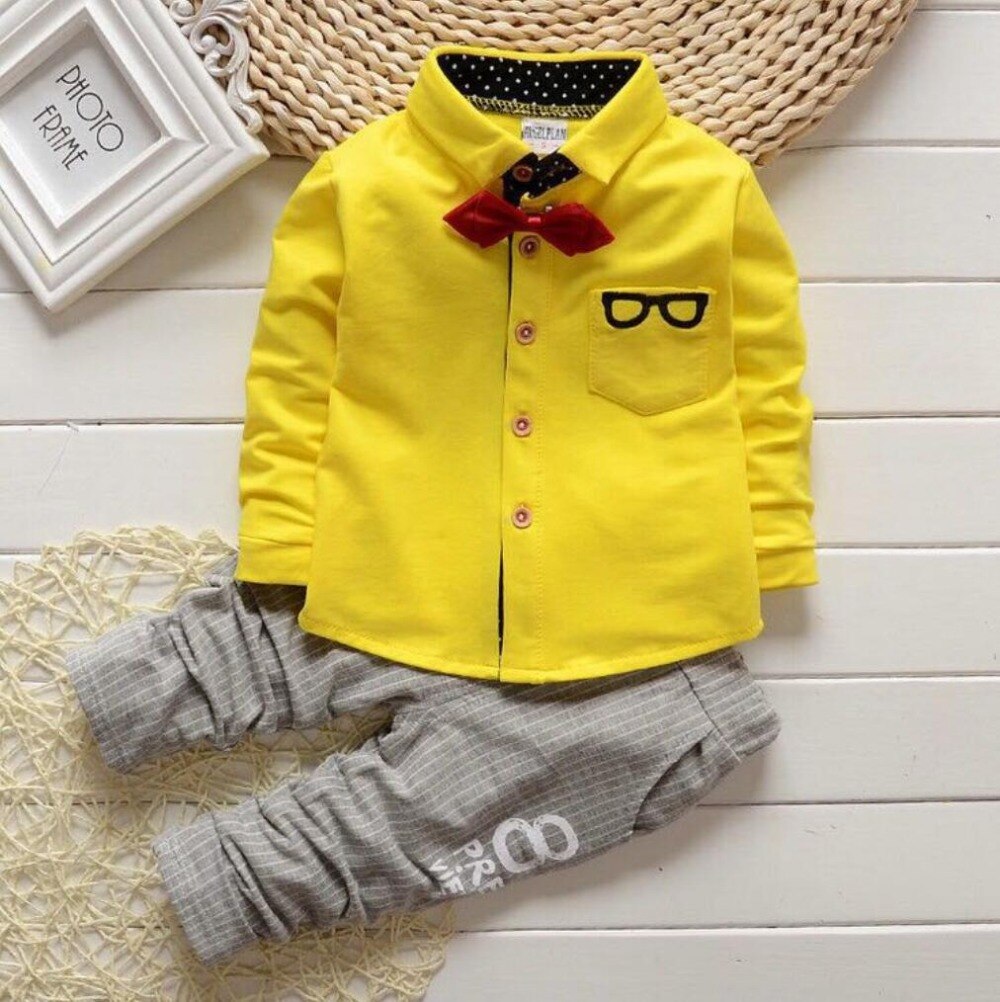 Korean newborn Baby Boy Clothing Sets children Bow tie shirts glasses Top+ pants kids cotton cardigan two piece suit