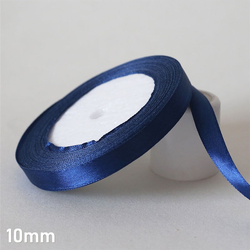 Cinta de satén de seda azul marino, 25 yardas/6mm-50mm, Material artesanal para decoración de de graduación, caja de de boda, accesorios de embalaje D7: 10mm Navy