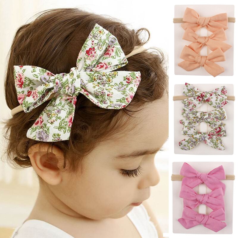 3Pcs/Set Cute Flower Printed Baby Hair Accessories Bows Kids Hairband Headbands For Girls Turban Children Hair Clips Hairpins