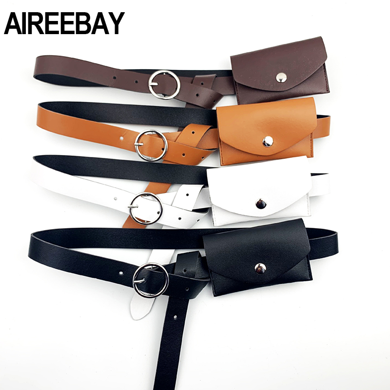 AIREEBAY Frauen Taille Gürtel Taschen Leder Damen Taille Pack Frauen Kleid Felsen Dekoration Kleine fanny Pack