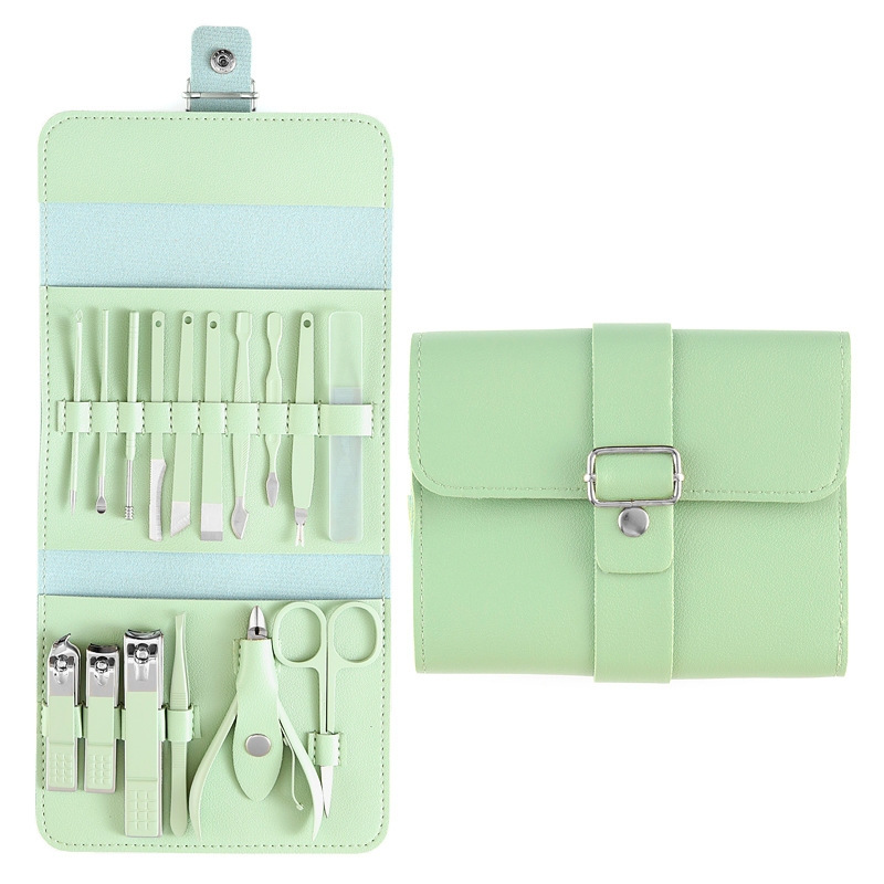 16Pcs Nagelknipper Set Rvs Manicure Pedicure Cuticle Remover Nagelvijl Nagelknipper Manicure Schaar Set: green