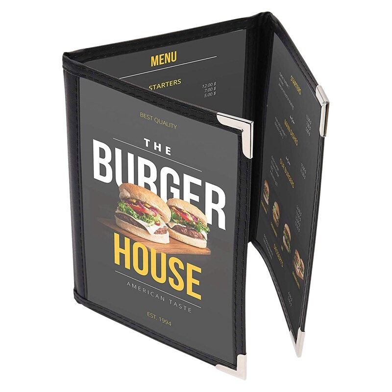 2Pcs Transparent Restaurant Menu Covers for A4 Size Book Style Cafe Bar 3 Pages 6 View
