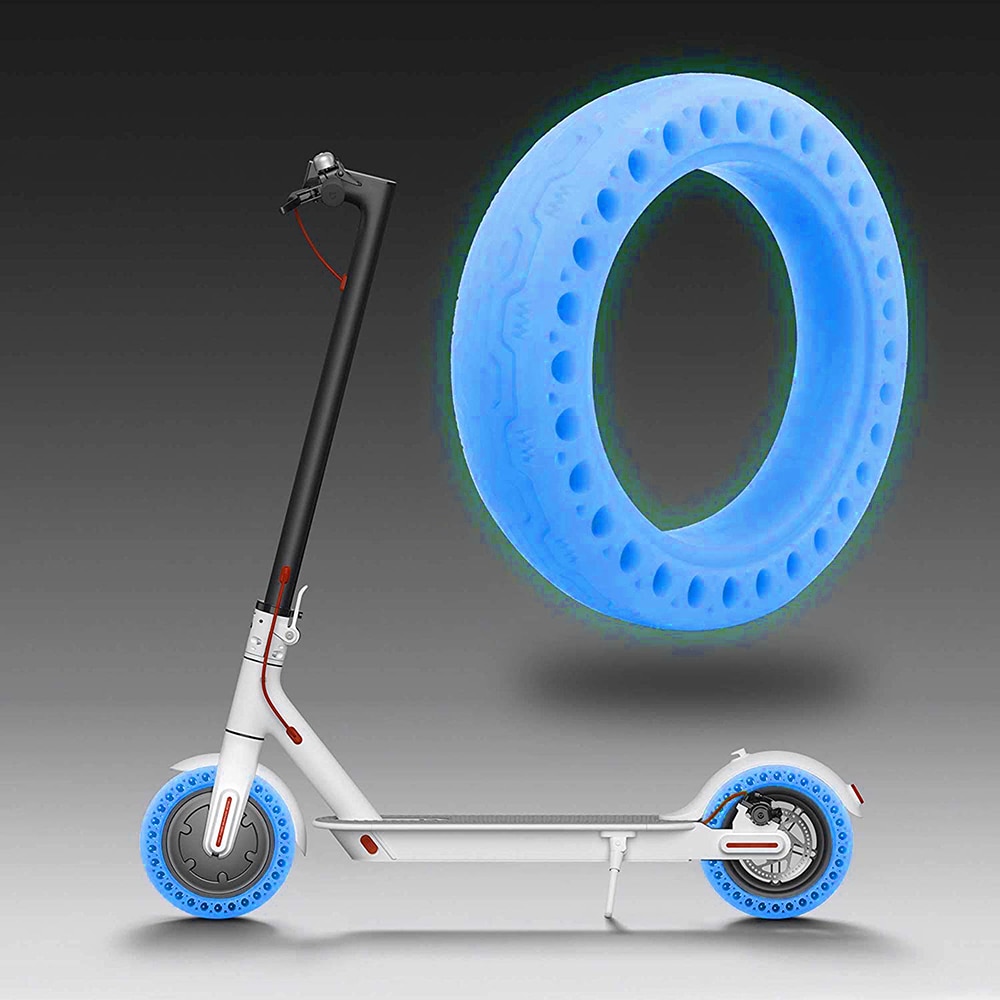 2 stk fluorescerende dæk honeycomb gummi solid lysende dæk slangeløst dæk til xiaomi mijia m365 elektrisk scooter støddæmper: Fluorescensblå