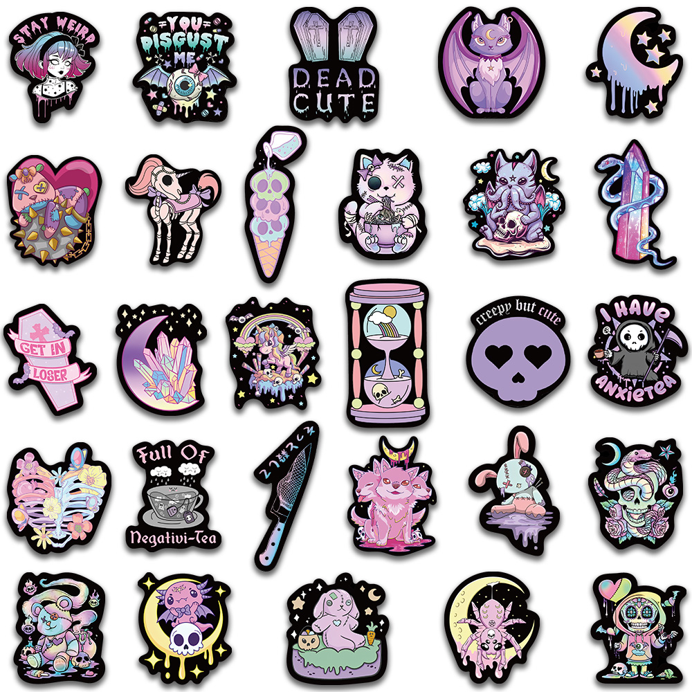 56 pièces effrayant mignon ténèbres gothique dessin animé crânes autocollants pour ordinateur portable téléphone bagages tasse étanche Graffiti vélo voiture décalcomanies
