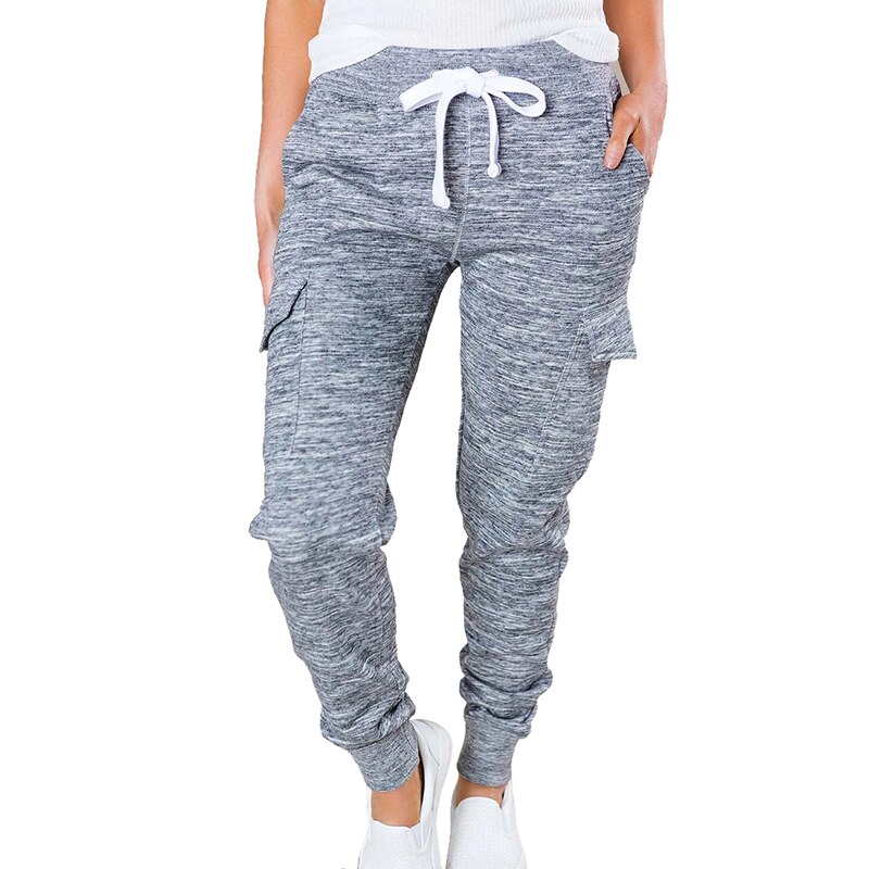 Frauen Harem Hosen Sport Kordelzug Joggen Hosen warm verlieren Sportwear Hosen Weibliche lässig Streetwear Ladung Hosen: grau / L