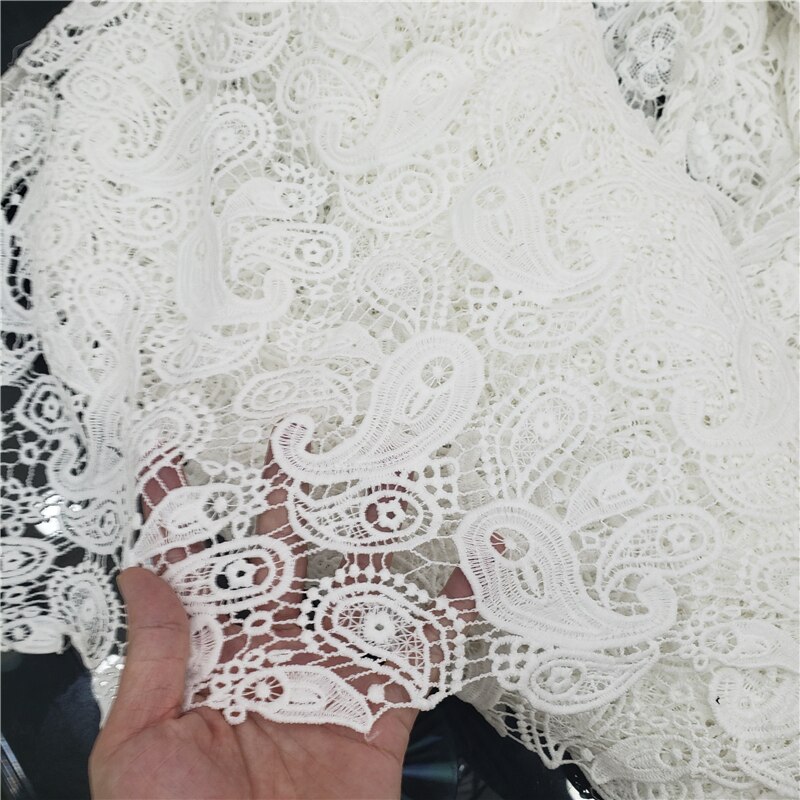 Tela de encaje de guipur de grado clásico para vestido de boda, tejido suave bordado, cordón africano, color blanco puro, amigable con la piel, última NN957-k: Pure white11