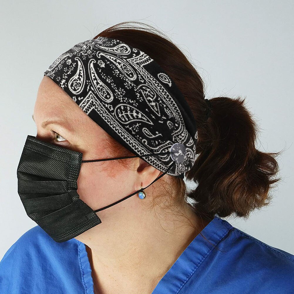 Unisex paisley print strækknap bred pandebånd anti-snor maske hårbånd svedabsorberende hudvenlig yoga træning svedbånd