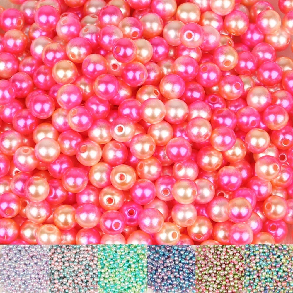 4/6/8/10mm Brann størrelse blanding 350 stk, rosa regnbue farge perle imitasjon abs løse perler til plagg klær halskjede tilbehør