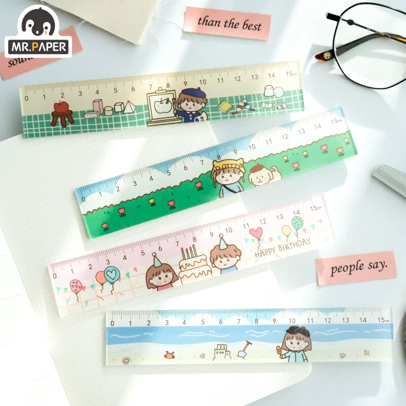 Mr.paper-reglas de colores acrílicos de 16cm, 4 diseños, reglas para dibujo, bricolaje, multifunción, para niños, estudiantes, oficina, escuela, papelería