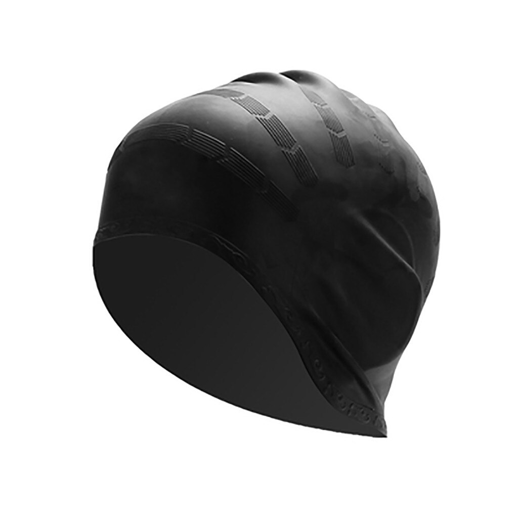 30# Swimming Cap Cover Ears Long Hair Clean Swim Pool For Adult Women Silicone Cap Bathing Drape Stretch Sports Seaside Fold: Black