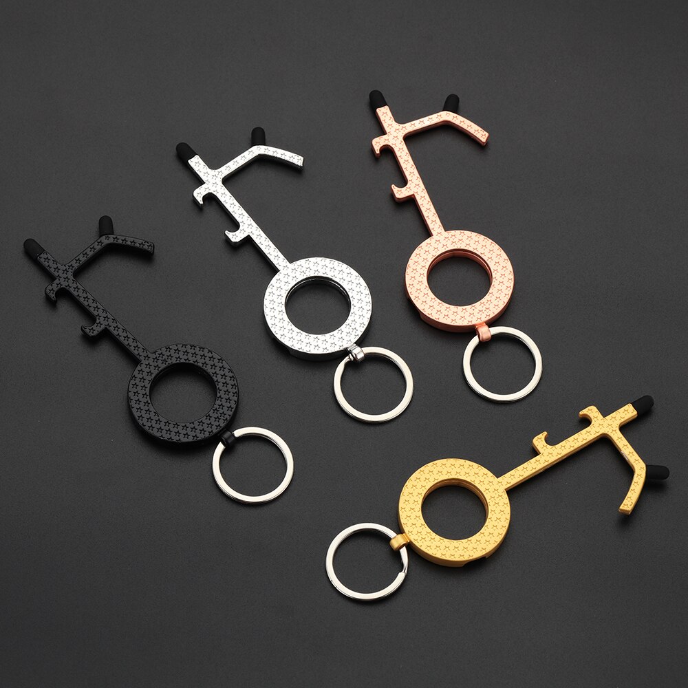 1PC wielofunkcyjny metalowy bezdotykowy mechanizm otwierania drzwi EDC bez dotykania winda mechanizm otwierania drzwi uchwyt breloczek przycisk akcesoria