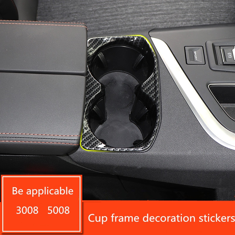 ABS Carbon fiber Water Cup Holder Frame Cover stickers For Peugeot 5008 3008 GT Interior accessories decoration