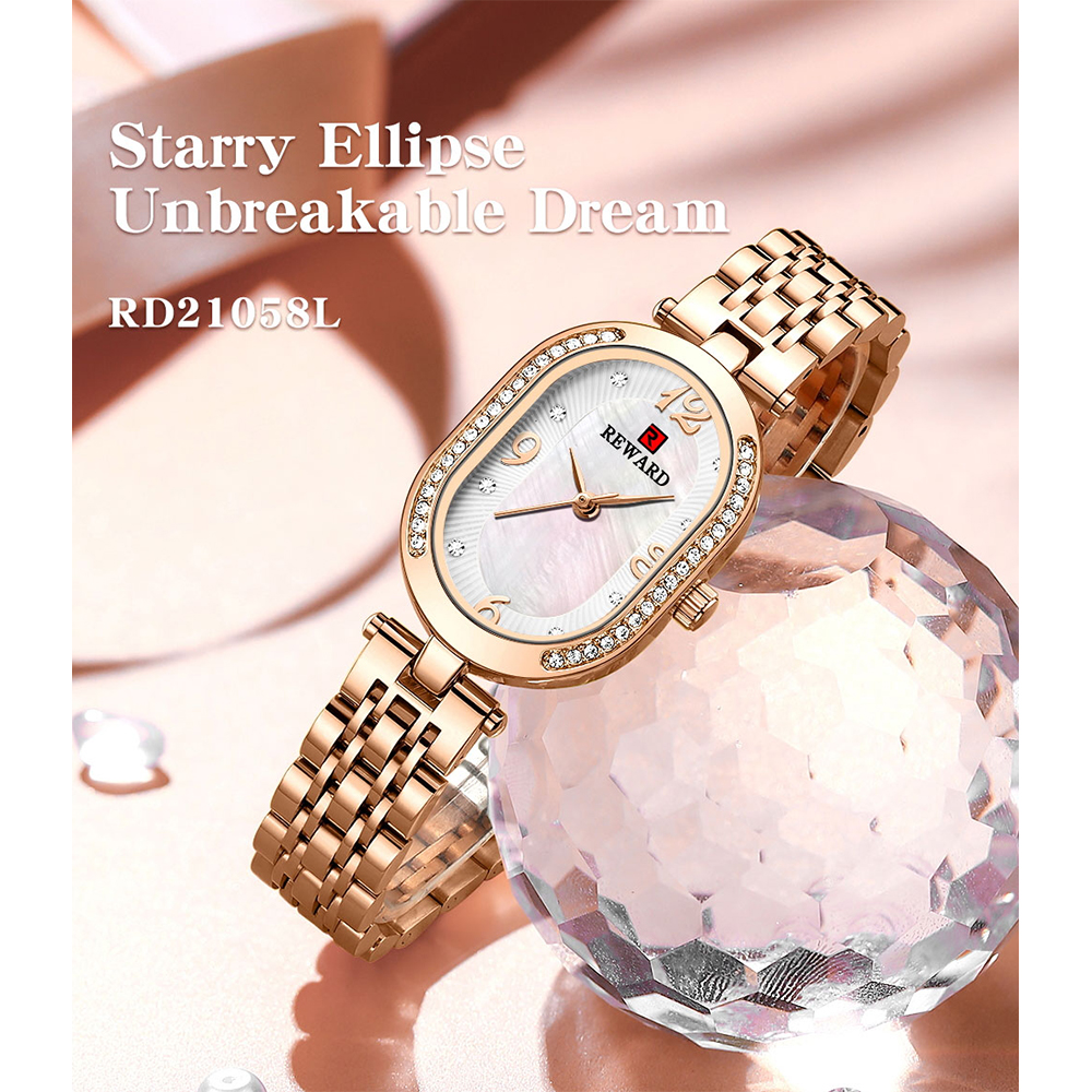 REWARD-Reloj de pulsera de oro rosa para mujer, relojes de cuarzo ultrafinos de lujo a la , correa de acero inoxidable, para mujer y Niña