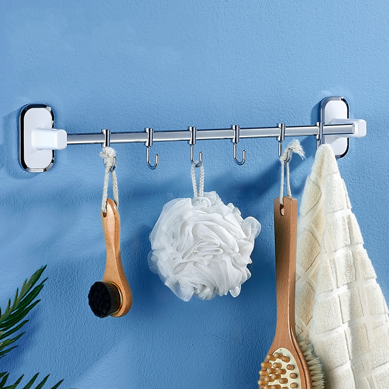 Hook Rail Rack Stainless Stell Wall Mount Shelf with Hooks 304 Bathroom Kitchen Shelf Racks Restaurant Bar Towel Storage Shelves