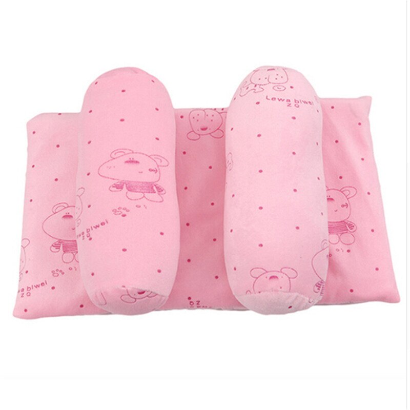 Zuigeling Zachte Kussen Voorkomen Platte Kop Anti Roll Kussen Slapen Ondersteuning Baby Katoen Kussens Leuke Baby Beddengoed: Pink