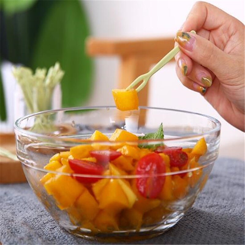 50 pieces of disposable fruit forks eat fruit small forks plastic fruit sticks transparent individually packaged cake dessert fo