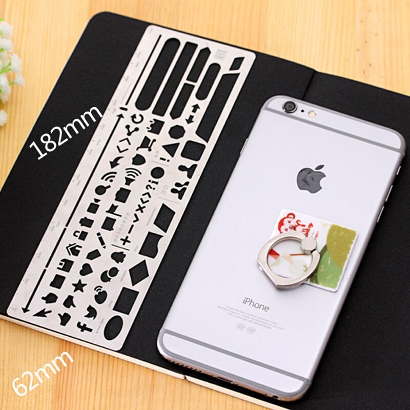 Diy Novelty Metal Hollow Ruler Cute Phone Square Shape Rulers for Kids Drawing Kawaii Item School Supplies