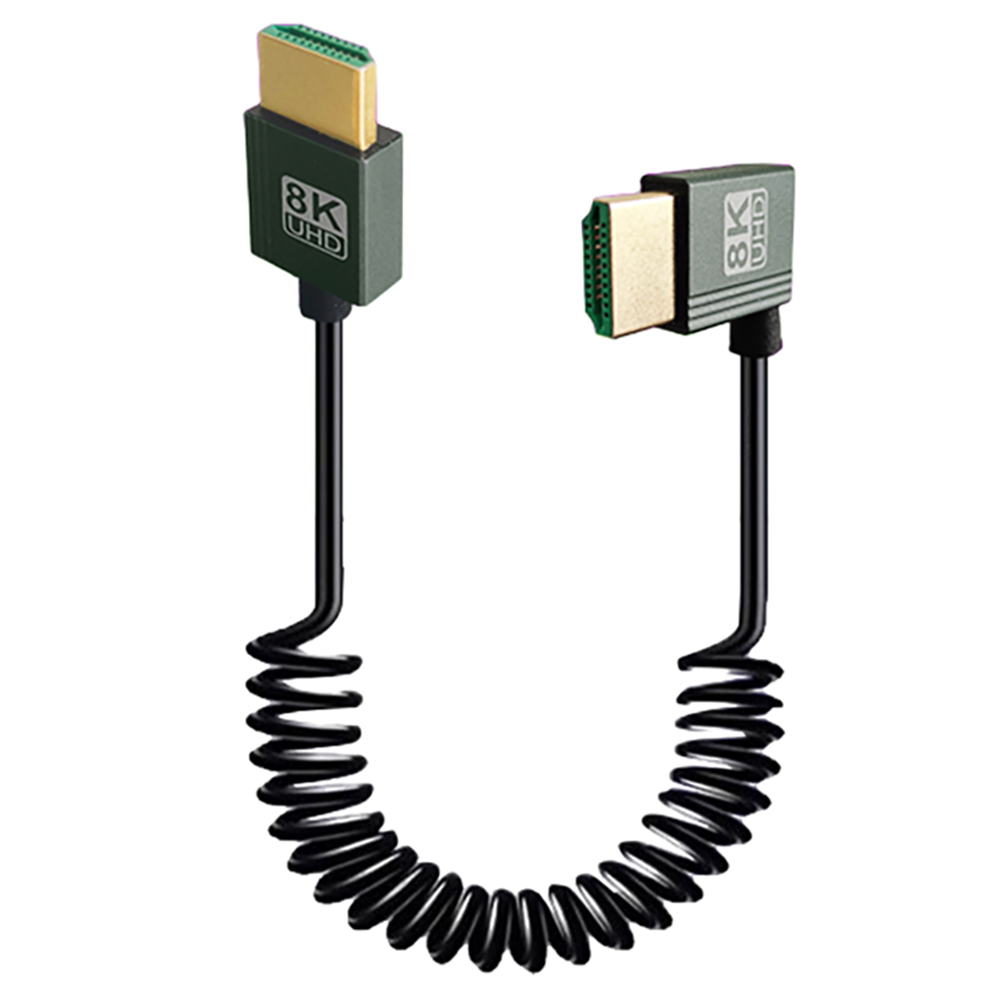 Cable en espiral Compatible con HDMI, 8K, 48Gbps, Compatible con Cable Mini/Micro HD para cámara/videocámara/PC/Monitor: Blanco
