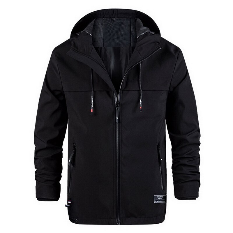 Lente Herfst Outdoor Dunne Wandelen Jas Heren Hooded Effen Kleur Windjack Jas Winddicht Waterpoof Grote Maat Jas Mannen: Black / Xxl