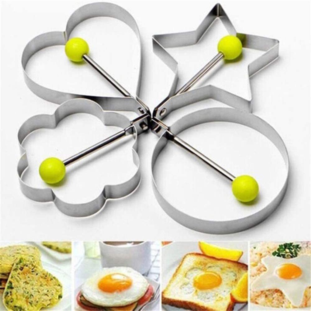 4pcs/Set Egg Mould Fried Egg Rings for Frying Poached Egg Maker Star/Heart/Round/Flower Shaper Kitchen Egg Tool
