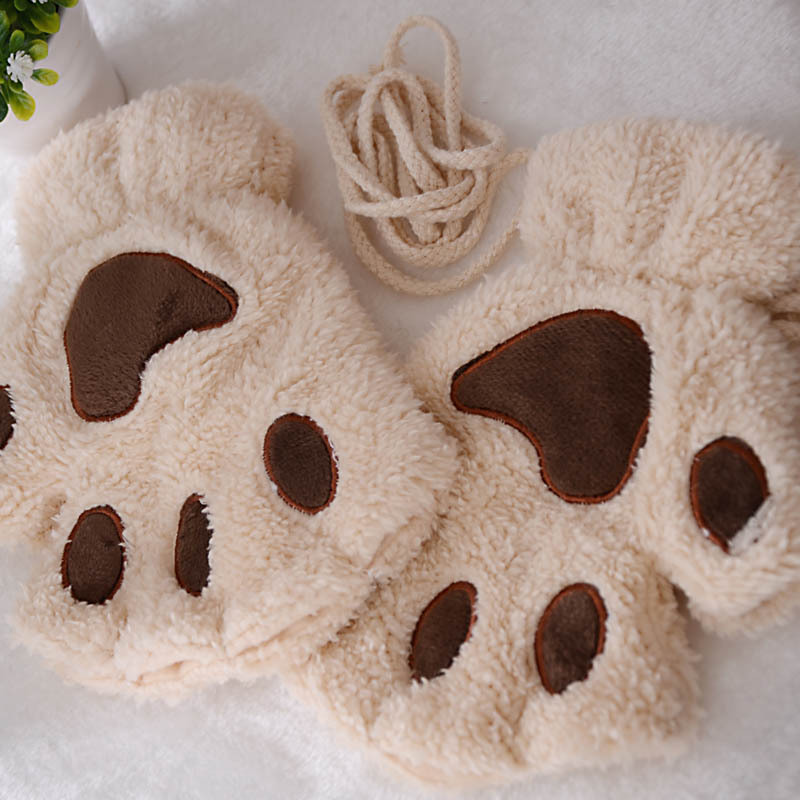 Gants de patte de griffe de chat de dessin animé pour femmes, mitaines en peluche, , doux, court, sans doigts, moelleux, ours, costume mignon, demi-doigt: Lavande